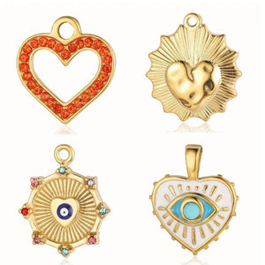 3pcs Evil Eye Sun Heart Rhinestone Pendant DIY Charm Necklace