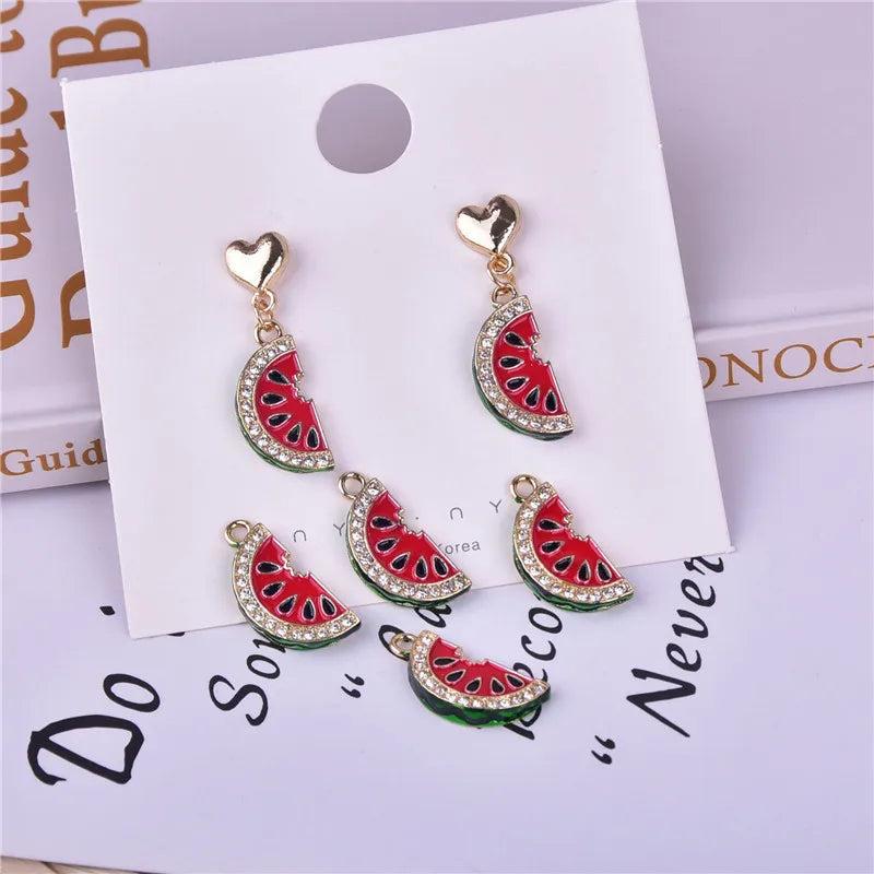 10pcs 3D Watermelon Enamel Charms Rhinestone Slice for DIY Jewelry Making