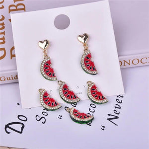 10pcs 3D Watermelon Enamel Charms Rhinestone Slice for DIY Jewelry Making