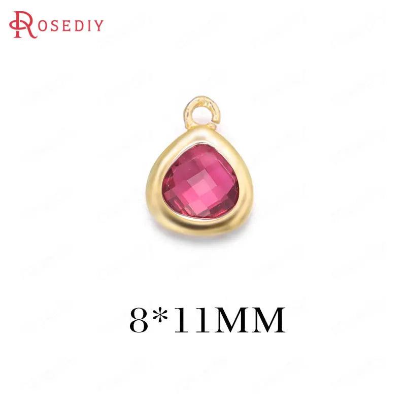 4PCS High Champagne Brass Glass Triangle Charms Pendants Jewelry Accessories