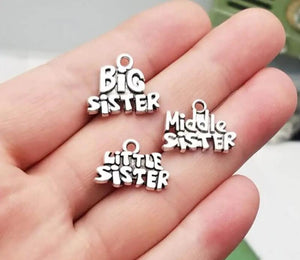 15pcs 18x16mm Antique Silver Big Middle Little Sister Charms Family Pendants