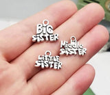 15pcs 18x16mm Antique Silver Big Middle Little Sister Charms Family Pendants