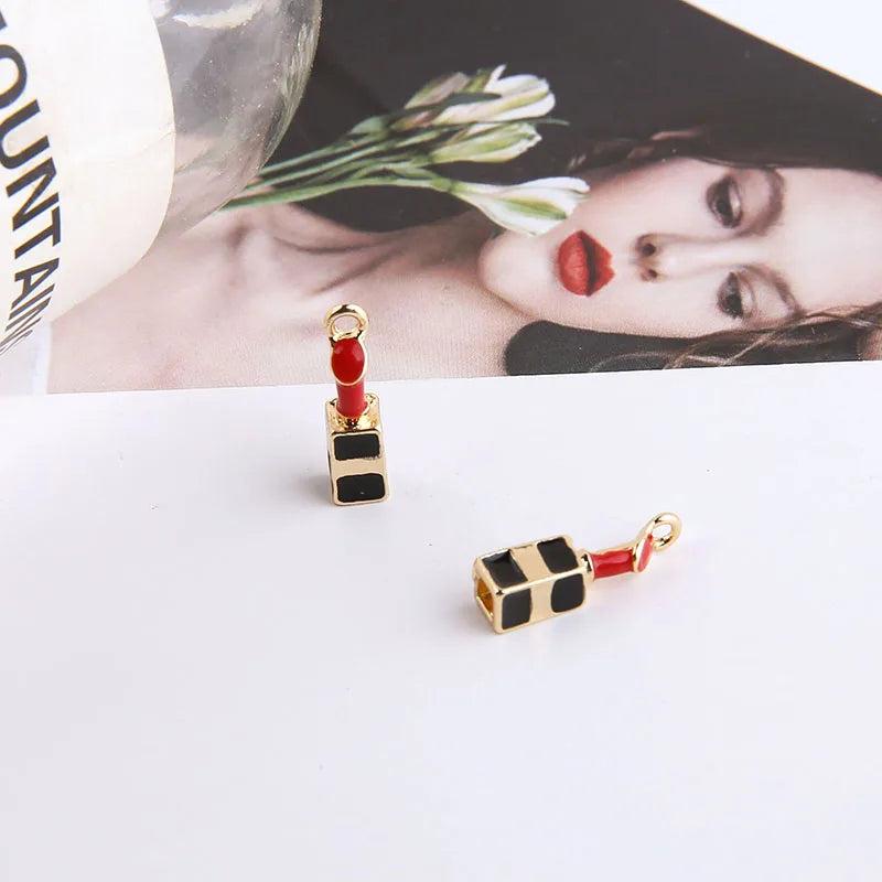 10pcs 3D Lipstick Mirror Enamel Charms Jewelry DIY