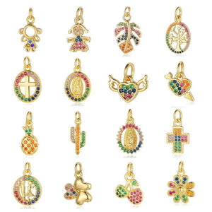 3pcs/Lot CZ Copper Girl Cross Charm Crown Pendant