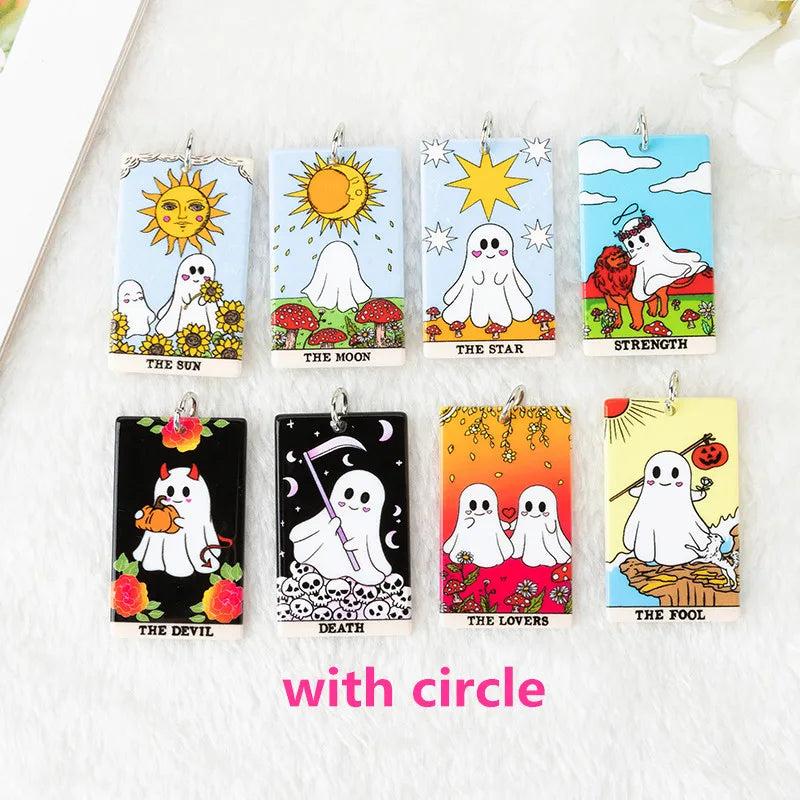 8Pcs Halloween Ghost Tarot Card Charms Acrylic Pendant DIY Making