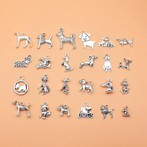 24pcs Antique Silver Dog Charms Collection for DIY Jewelry Making