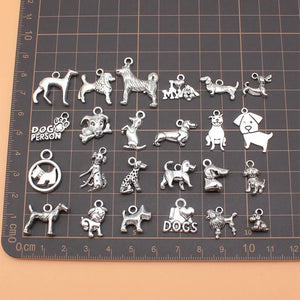 24pcs Antique Silver Dog Charms Collection for DIY Jewelry Making
