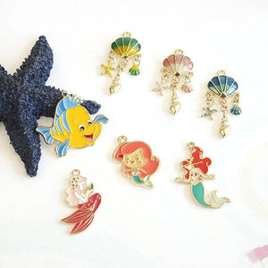10Pcs Enamel Mermaid Charms for Jewelry Making Alloy Shell Starfish Pendant