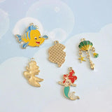 10Pcs Enamel Mermaid Charms for Jewelry Making Alloy Shell Starfish Pendant