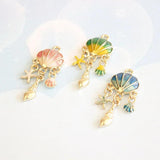 10Pcs Enamel Mermaid Charms for Jewelry Making Alloy Shell Starfish Pendant
