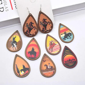 10pcs Sunset Cowboy Vintage Wood Earring Charms