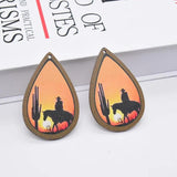 10pcs Sunset Cowboy Vintage Wood Earring Charms