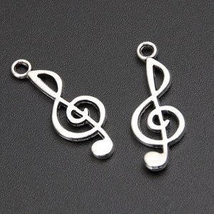 60pcs Silver Music Note Charms 25x10mm Pendant DIY Jewelry Making Accessories