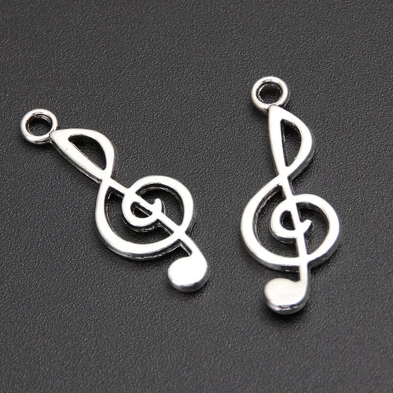 60pcs Silver Music Note Charms 25x10mm Pendant DIY Jewelry Making Accessories