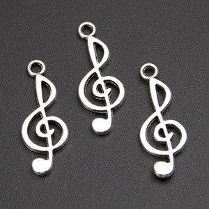 60pcs Silver Music Note Charms 25x10mm Pendant DIY Jewelry Making Accessories