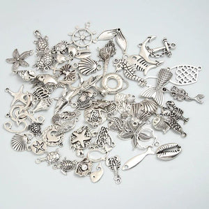 30pcs Silver Nautical Wave Shell Starfish Charms Marine Animal Pendant