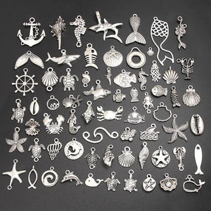 30pcs Silver Nautical Wave Shell Starfish Charms Marine Animal Pendant