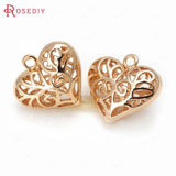 10PCS 18x16MM High Champagne Brass Heart Charms Pendants DIY Jewelry