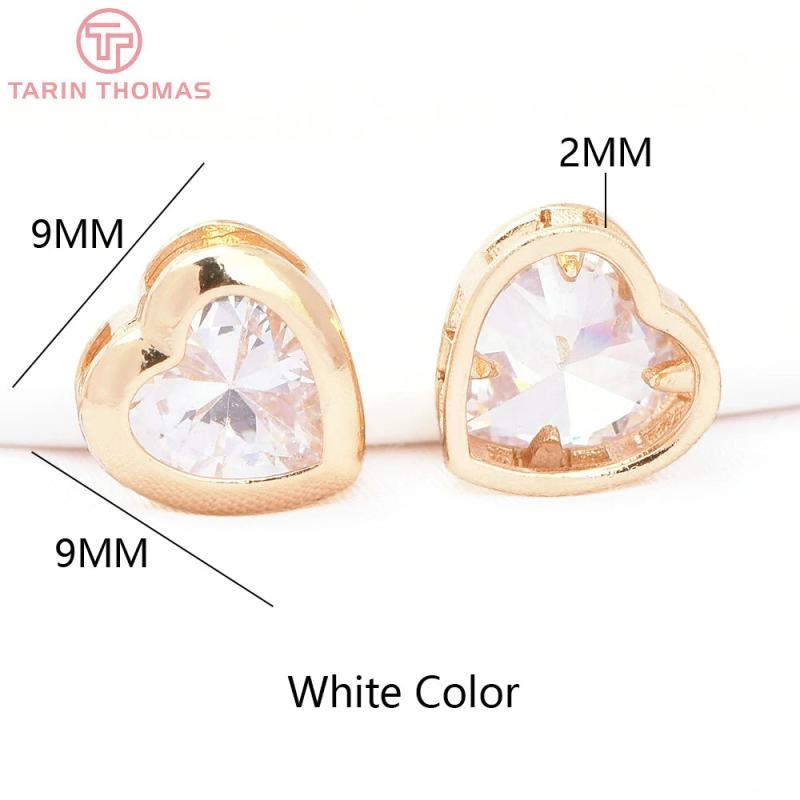 6PCS 9MM 24K Brass Zircon Heart Shaped Pendants High Jewelry Findings