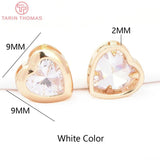 6PCS 9MM 24K Brass Zircon Heart Shaped Pendants High Jewelry Findings