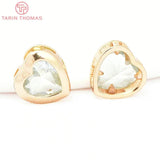 6PCS 9MM 24K Brass Zircon Heart Shaped Pendants High Jewelry Findings