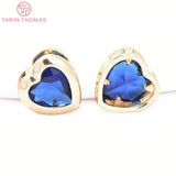 6PCS 9MM 24K Brass Zircon Heart Shaped Pendants High Jewelry Findings