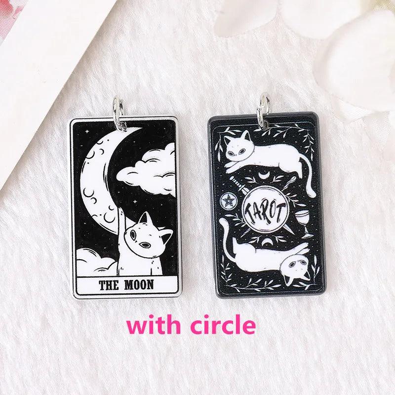 8Pcs Cat Tarot Card Charms Acrylic Sun Moon Jewelry Earring Necklace Diy