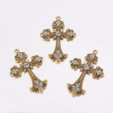 Vintage Alloy Cross Pendants Rhinestone Faith Charms for DIY Jewelry Making
