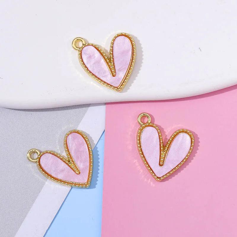 20Pcs Pink Purple Love Heart Charms For Jewelry Making