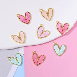 20Pcs Pink Purple Love Heart Charms For Jewelry Making
