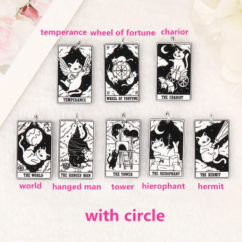 8Pcs Cat Tarot Card Charms Acrylic Pendants DIY Making Accessories