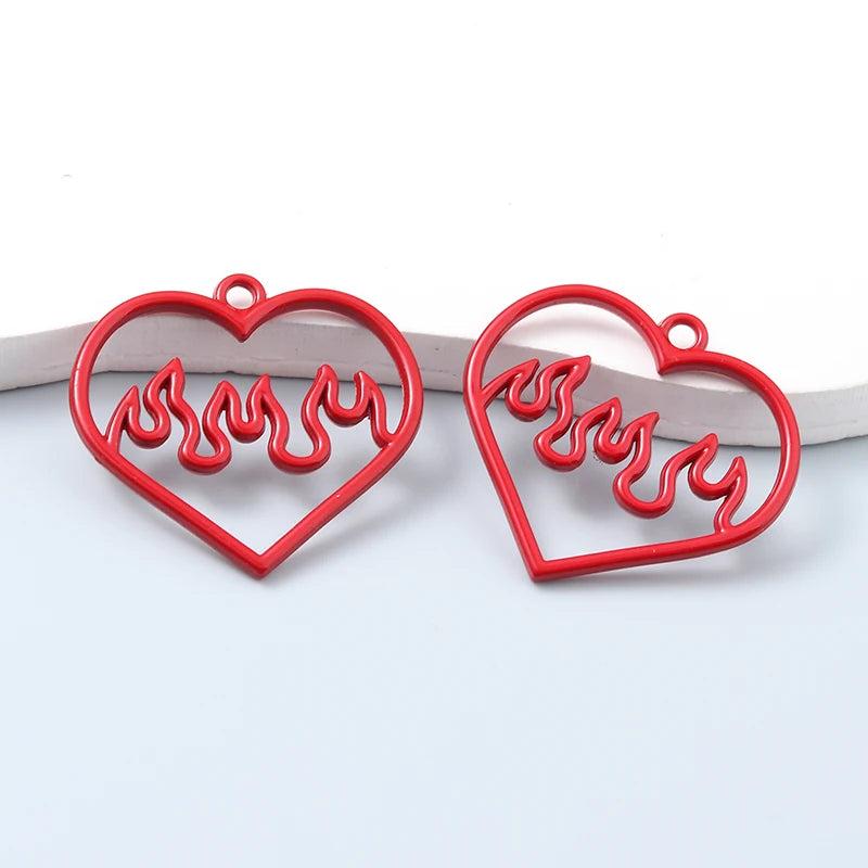 10pcs Heart Enamel Charms Y2K Style Pendants for DIY Jewelry Making