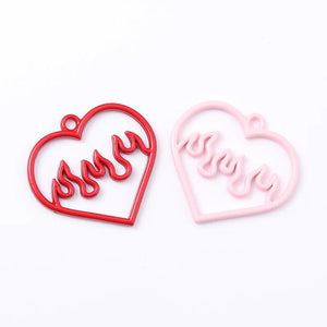 10pcs Heart Enamel Charms Y2K Style Pendants for DIY Jewelry Making