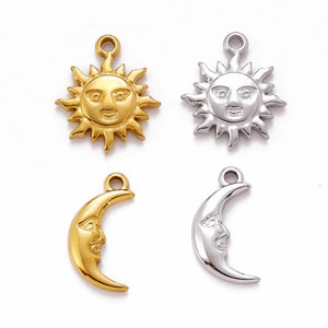 3pcs Stainless Steel Sun Moon Pendants Smiling Face Charms