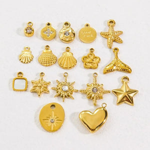3Pcs Stainless Steel Starfish Shell Flower Charms DIY Necklace Jewelry