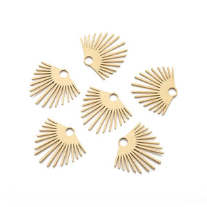 6Pcs Raw Brass Sun Flowers Charms Fan Shaped Half Sun Ray Pendant
