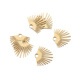 6Pcs Raw Brass Sun Flowers Charms Fan Shaped Half Sun Ray Pendant