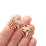 6Pcs Raw Brass Sun Flowers Charms Fan Shaped Half Sun Ray Pendant