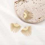 6Pcs Raw Brass Sun Flowers Charms Fan Shaped Half Sun Ray Pendant