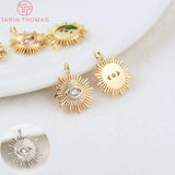 4PCS 12MM Hole 1.5MM Eye Charm Pendants 24K Brass Zircon DIY Jewelry