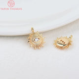 4PCS 12MM Hole 1.5MM Eye Charm Pendants 24K Brass Zircon DIY Jewelry