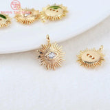 4PCS 12MM Hole 1.5MM Eye Charm Pendants 24K Brass Zircon DIY Jewelry