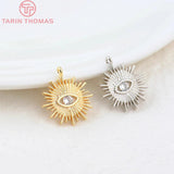 4PCS 12MM Hole 1.5MM Eye Charm Pendants 24K Brass Zircon DIY Jewelry