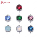 4PCS Brass Square Colourful Glass Beads Charms Diy Jewelry Findings