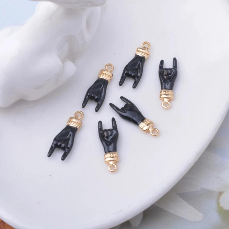 6pcs Copper Enamel Hand Charms Two-sided Dripping Pendant DIY Jewelry