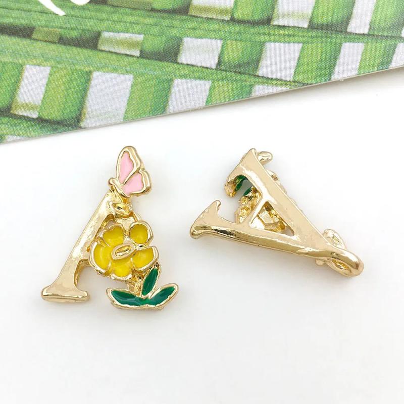 Enamel Flower Alphabet Letters Charm for Jewelry Making DIY Accessories