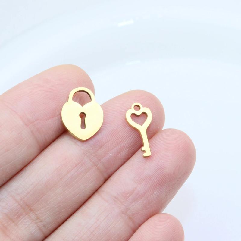 5 Sets Stainless Steel Mirro Polish Lock Key Women Charm Pendant DIY Necklace