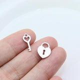 5 Sets Stainless Steel Mirro Polish Lock Key Women Charm Pendant DIY Necklace