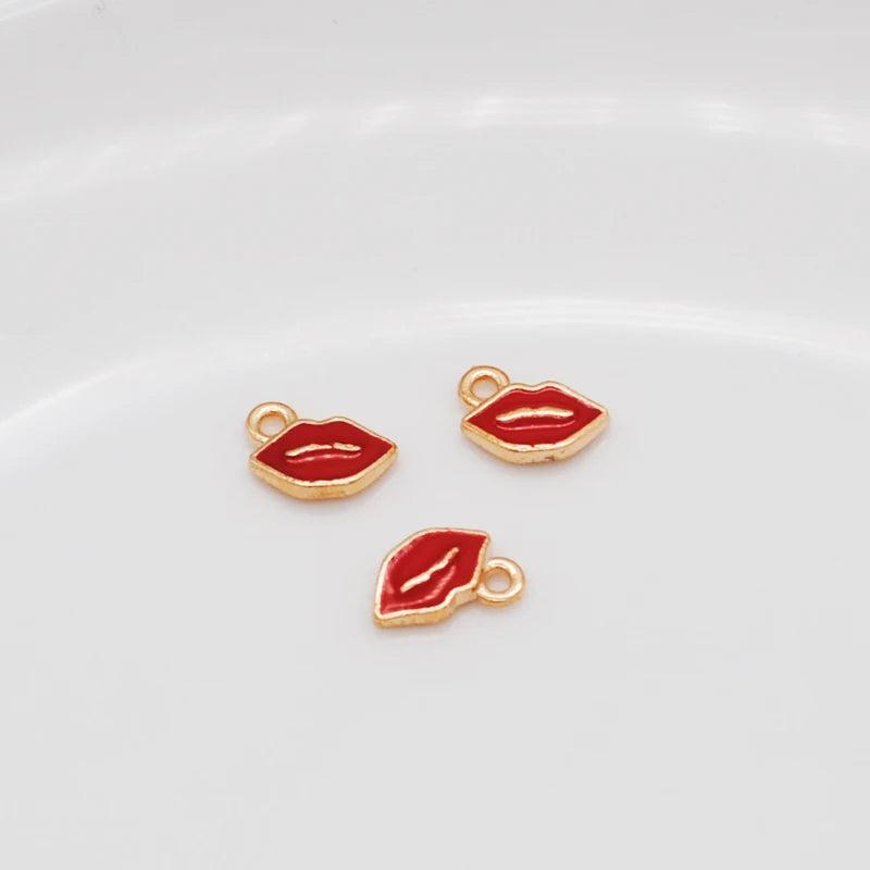 50pcs Enamel Mini Lips Shape Charms KC Tone Zinc Alloy Earring Bracelet Pendants