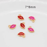 50pcs Enamel Mini Lips Shape Charms KC Tone Zinc Alloy Earring Bracelet Pendants